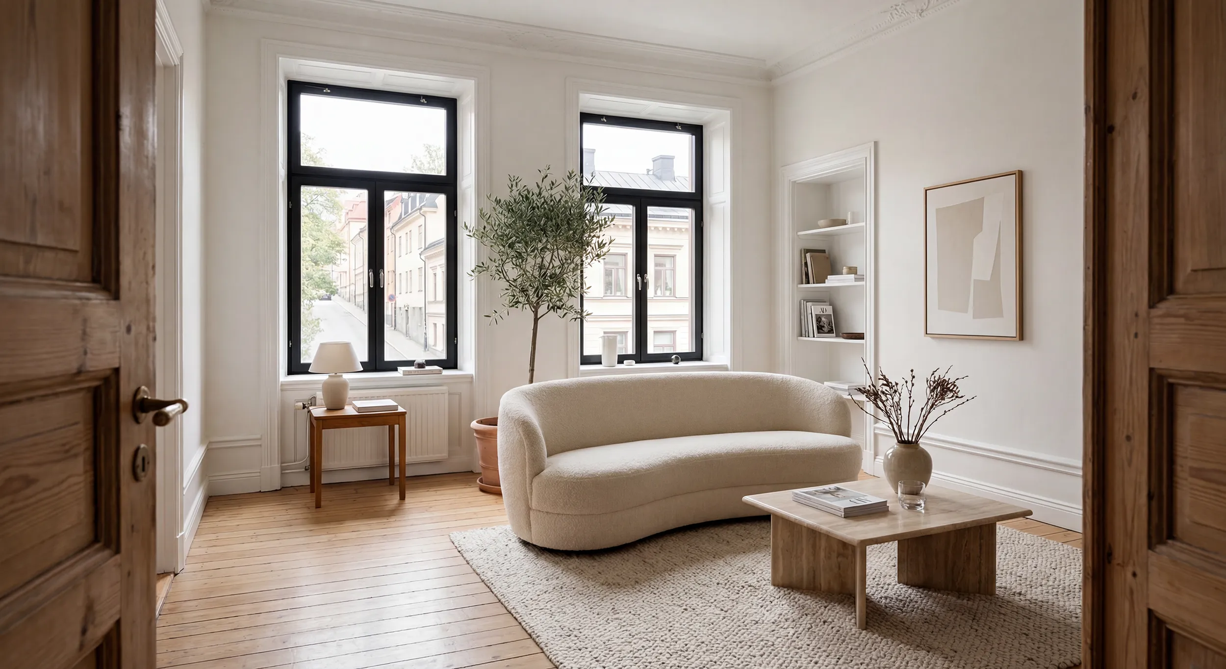 Lyxig lägenhet med panoramafönster och öppen planlösning – boende för ledning